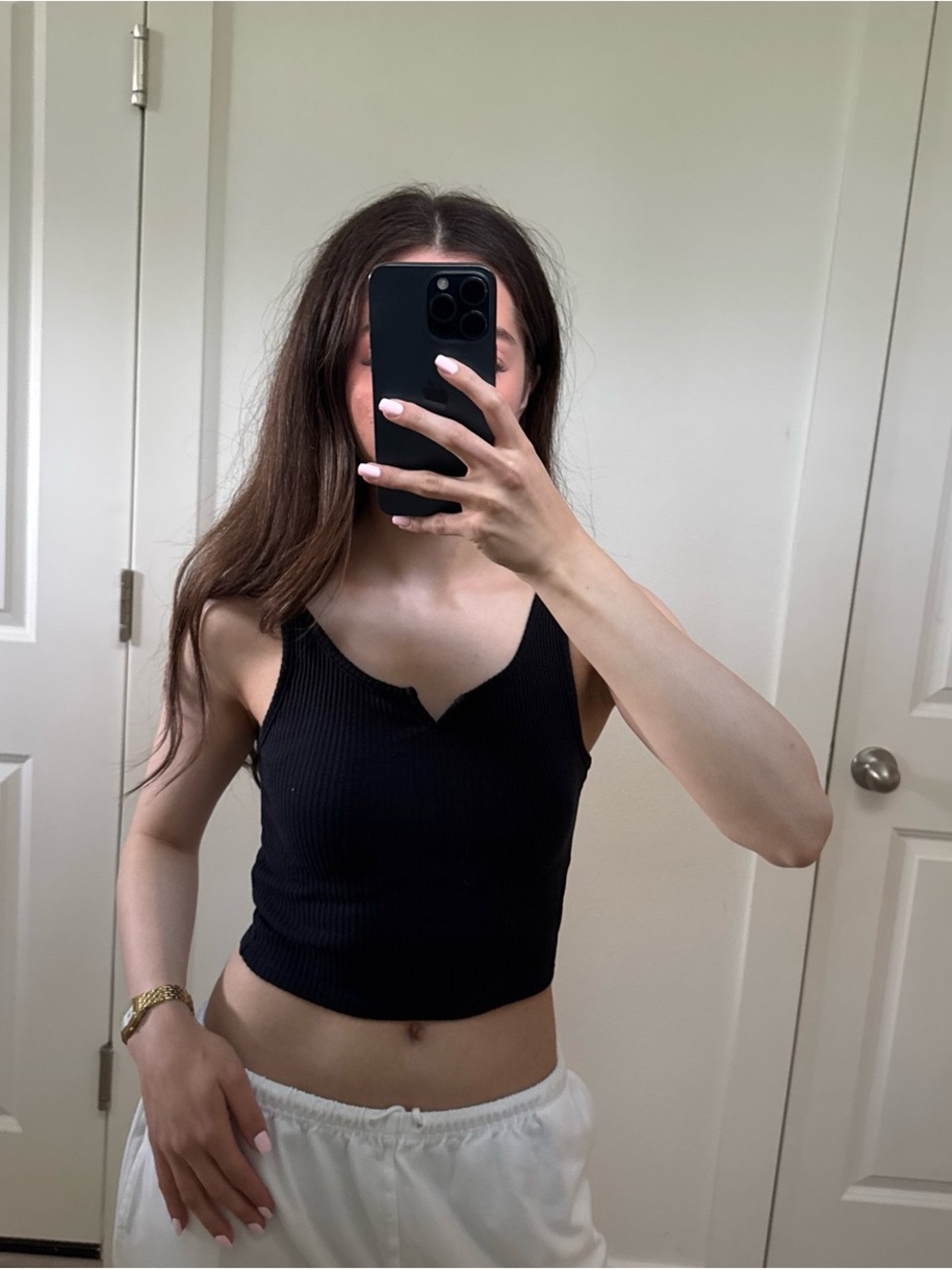 PacSun Black Ribbed V-Notch Cropped Tank Top